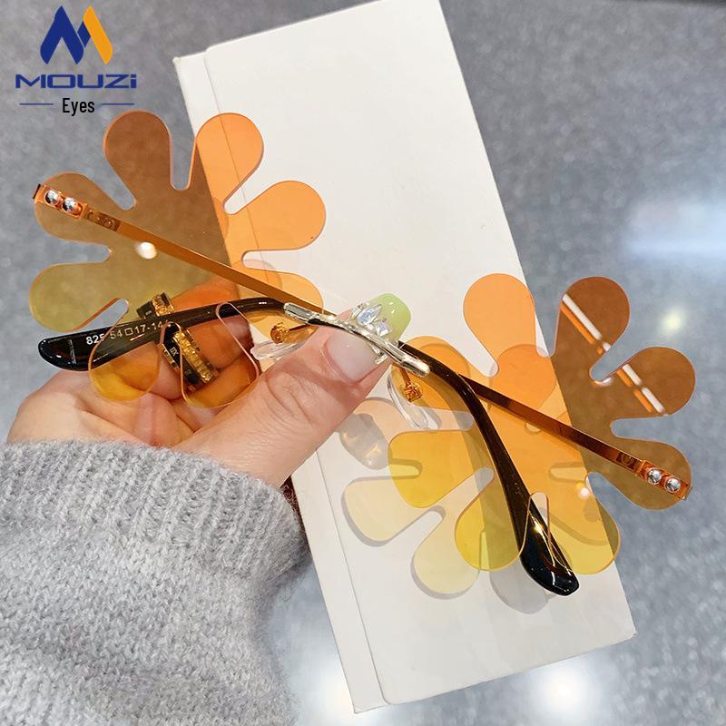 

Трендовые безободковые солнцезащитные очки с цветами - уличная одежда в стиле хип-хоп с защитой от УФ-лучей