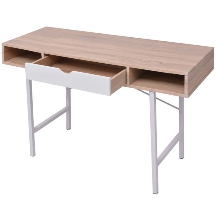 Meuble de bureau - VIDAXL - Bureau droit - Chêne et blanc - 1 tiroir - Contemporain