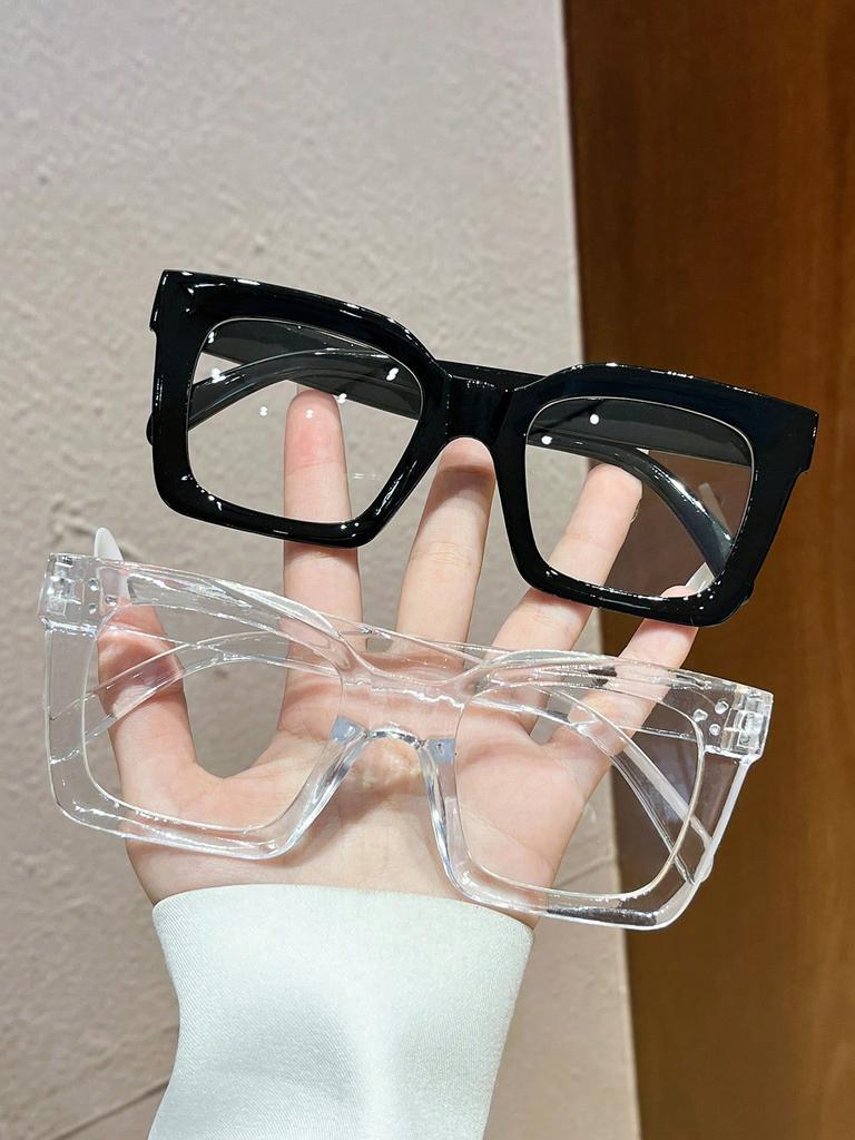 1/2Pcs Women's Square Frame Tortoiseshell Color Glasses Transparent Lens Simple Classic Style Suitable for Daily Travel