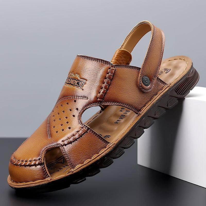 2025 men's shoes summer leather beef tendon sole sandals men's bag head beach shoes summer casual outdoor dual-purpose sandals non-slip