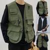 Multi Pockets Buckles Closure Tooling Vest Solid Color Sleeveless Thin Outdoor Cargo Waistcoat for Fishing