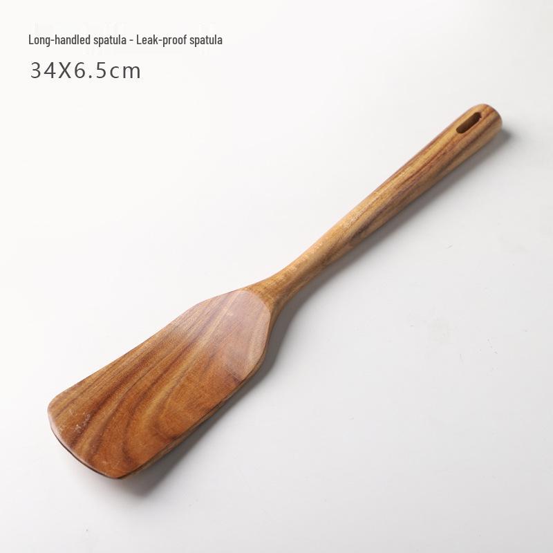 Teak 9-Piece Kitchen Set: Solid Wood Spatula, Spoon, Fork, Non-stick Pan, Acacia Wood Utensils, Long Handle Pot & Vegetable Spatula