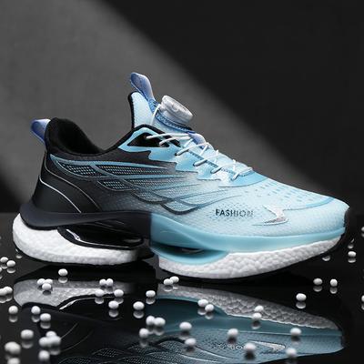 Summer Rotating Button Running Sneakers Men's Fashion Non-slip Student Breathable Thick-soled Popcorn Cushioning Running Shoes