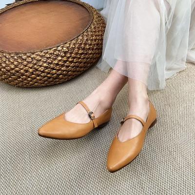 2024 Cowhide Ballet Flats Classic Shoes Women Pointed Flat Shoes Genuine Leather Shoe 2024 Buckle Soft Comfortable Casual Shoes