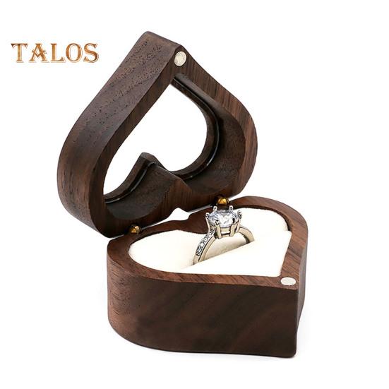 

Подарункова коробка з каблучками з прозорим віконцем Вміщує 2 каблучки з м’якою губчастою підкладкою Старовинна дерев’яна коробка для пропозицій Подарунок на річницю до дня народження D