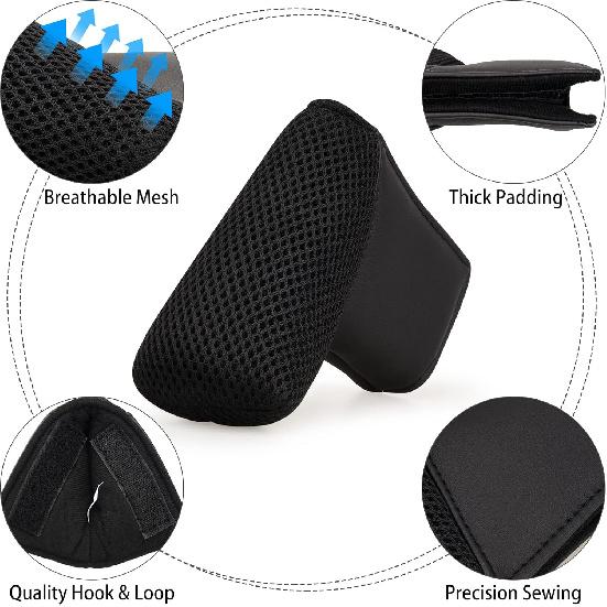 BIG TEETH Golf Head Covers Putter Headcover Leather and Meshy All Black Golf Club Protector Fit for All Brands