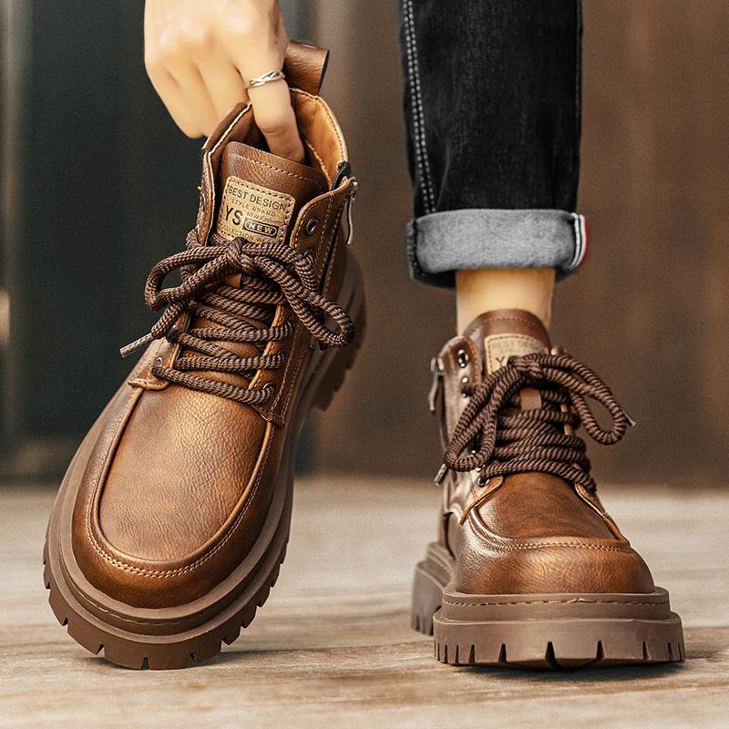 Hot Sale Brown Men's Boots Man Platform Boots botas para hombre Comfort Outdoor Men Motorcycle Boots Casual Lace-Up Ankle Boots