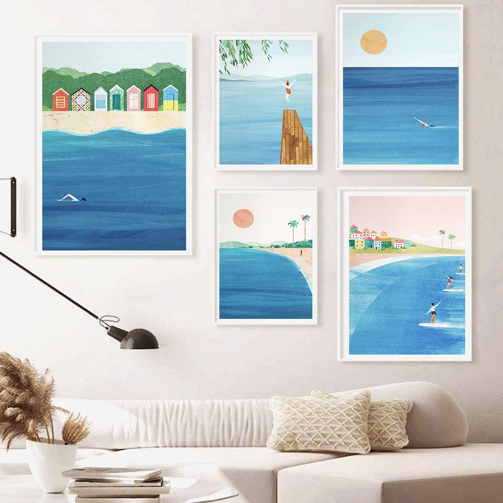 Kaltes Wasser Wildes Schwimmen Leinwand Malerei Drucke Landschaft Flüsse See Poster Tropical Beach Wand Kunst Bilder für Wohnzimmer Dekor
