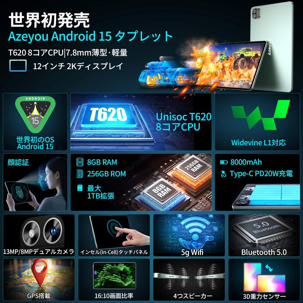 Azeyou Android Android 20GB 256GB 1TB 90Hz IPS LCD SIM Card Widevine Netflix 8000mAh Battery PD20W Fast 5MP 13MP 5G Bluetooth GMS Face Wireless and