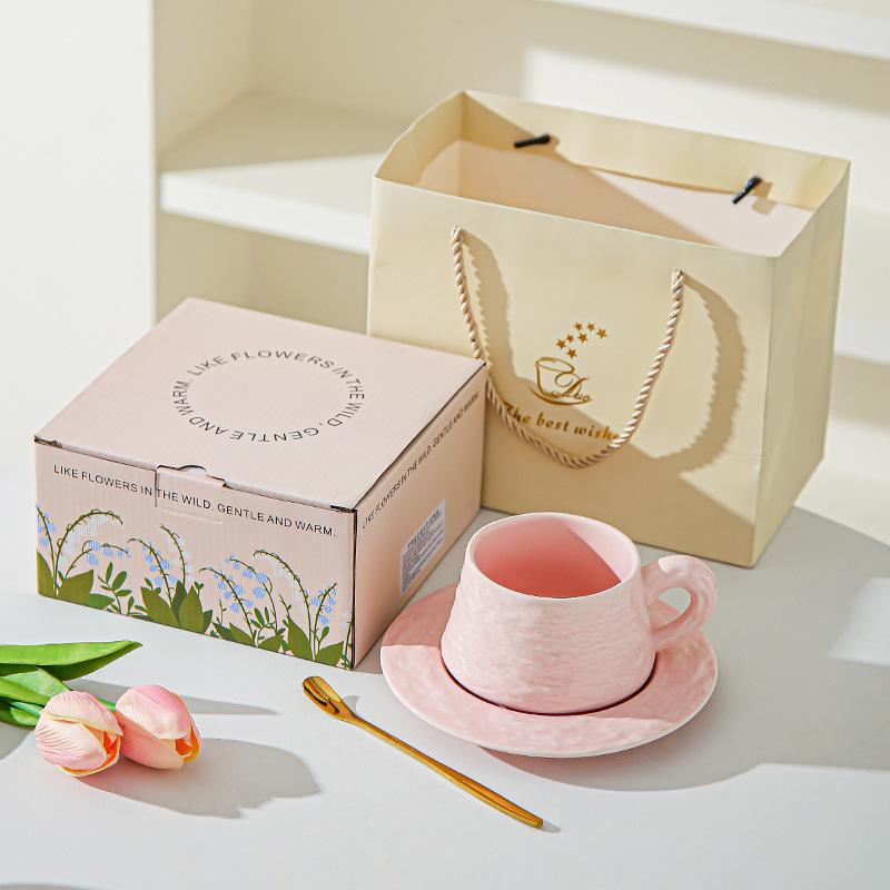 High end Stone patterned Ceramic Coffee Cups and Saucers for Office High Value Light Luxury Coffee Cups for Couples Breakfast Cup Souvenirs