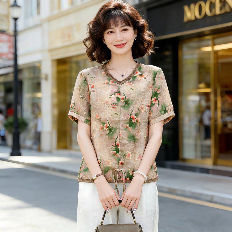 

Women s Summer V-Neck Short-Sleeve Printed Loose Plus Size Top 4XL (135-150 lbs)