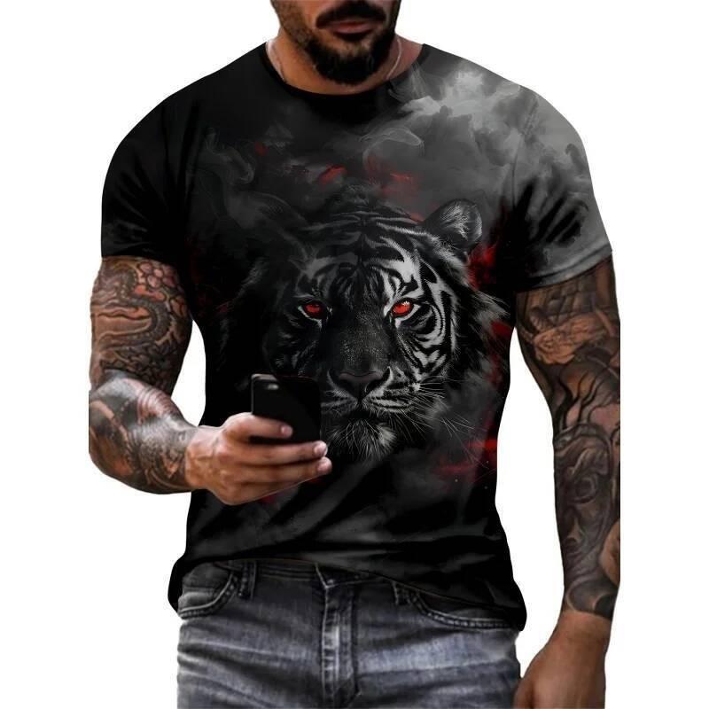 Cool Tiger and Lion Pattern Men's T-shirt Fun Animal 3D Printing T-shirt Summer Fashion Round Neck Top Extra Large Short Sleeve T-shirt