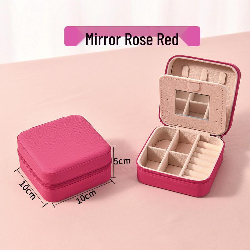 High-End Jewelry Storage Box with Mirror Pattern for Rings, Earrings, Necklaces - Women's Zipper Style Organizer.