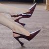 Shallow Buckle Burgundy High Heels for Women, Sexy Thin Heels, Imperial Sister Is Not Tired, and the Strap Sandals Are New In Spring 2025.