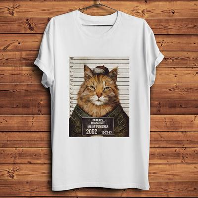 Wanted Maine Coon CatsBlue Cat Criminal Funny Meow TshirtWhite Casual Short TShirtUnisex TeeNocracking Breathable Print