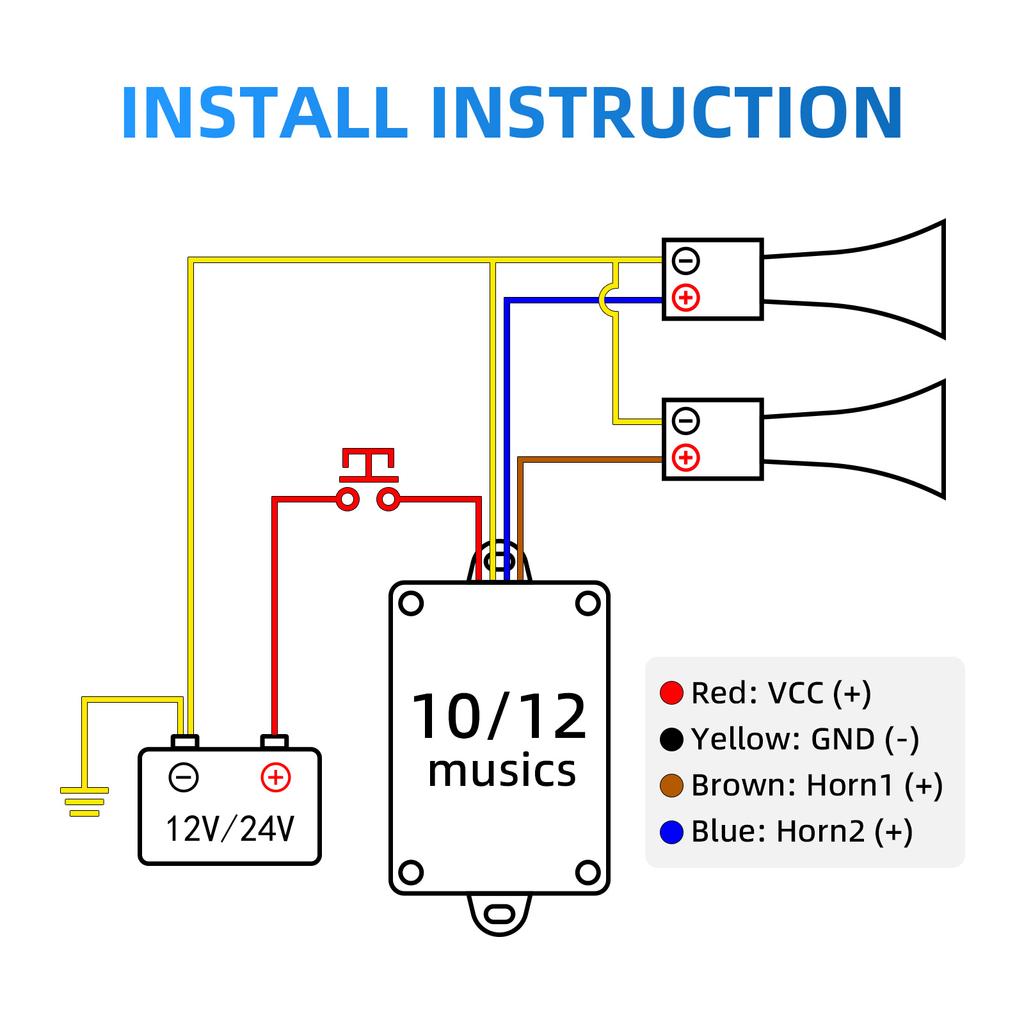 8 Sounds Musical Electronic Horn Controller 3+ Pro Music Rapid Horn Relay 12-24V 8Tones 12 Tones Horn for All Car Motor Truck