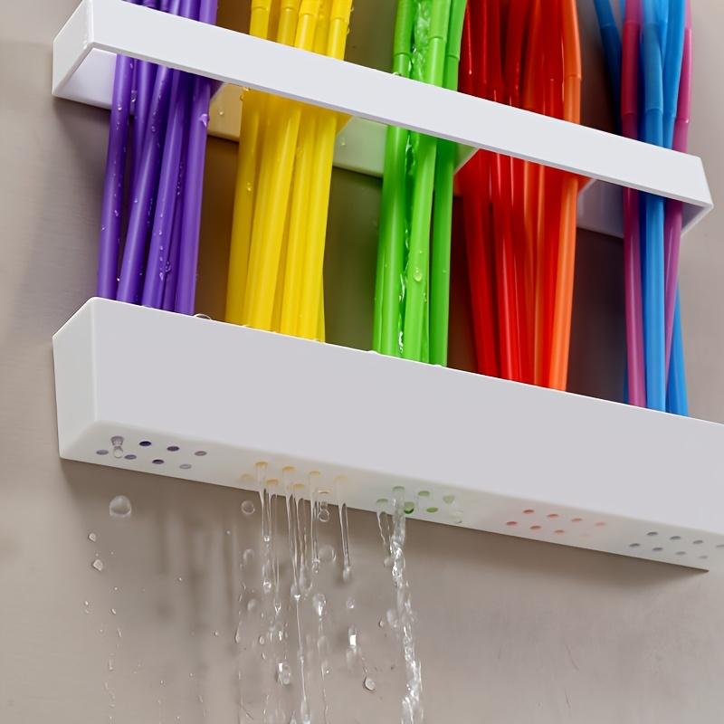 Transparent White Two-Tone Acrylic Straw Storage Box & Wall-Mounted Shelf - Drill-Free Suitable for Cabinets, Straw Holder with Hanging Rack