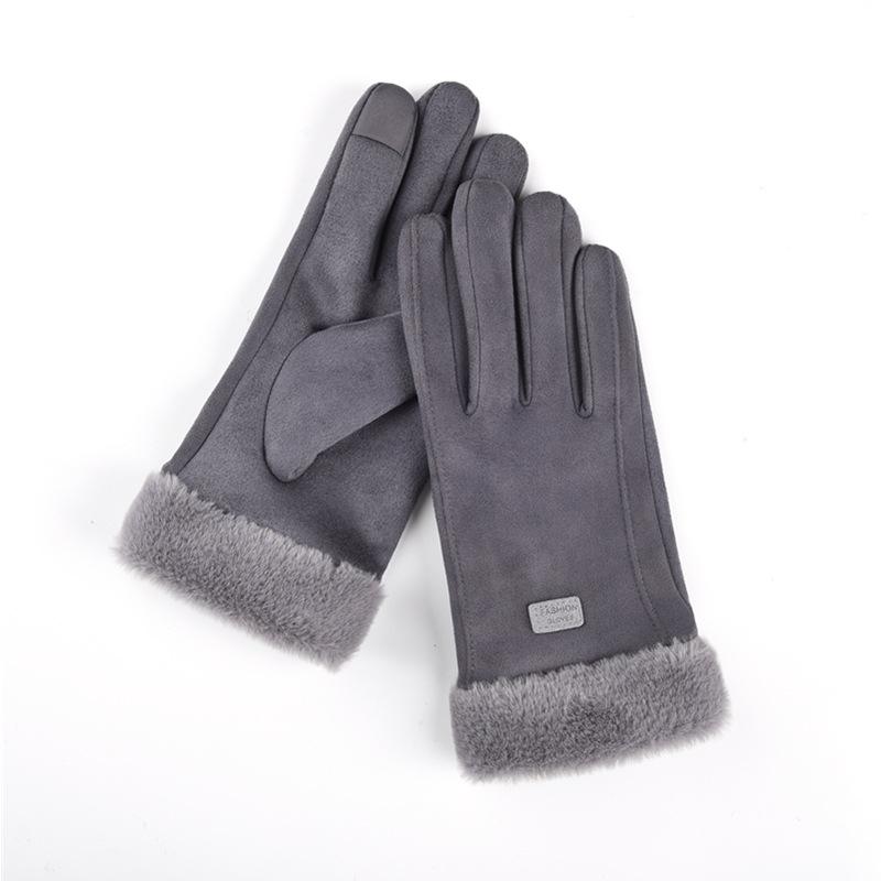 Winter gloves women's warm fleece thickened cute non-slip, windproof and cold-proof cycling electric car gloves