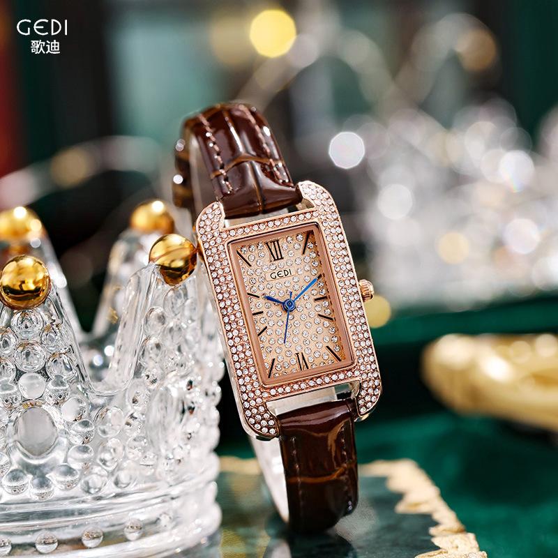 Women'S Fashion Small Square Disc Full Of Diamonds Niche Belt Gypsy Quartz Waterproof Watch