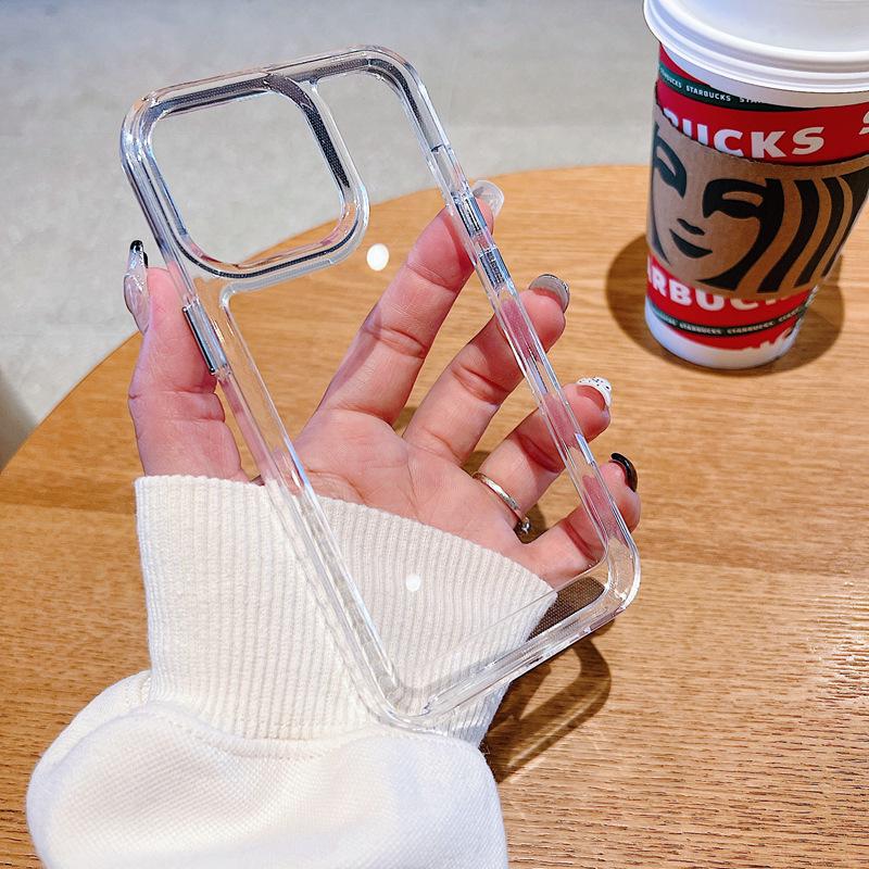 Kompatibel mit iPhone 15 Pro Max Klare Acrylhülle mit galvanisierten Knöpfen