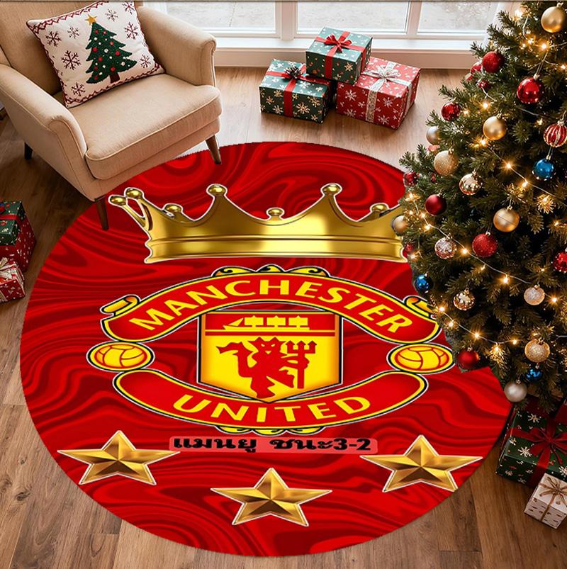 Tappeto Rotondo con Motivo Manchester United F.C, Tappetino da Interno/Esterno, per Picnic, Sala Giochi, Camera da Letto, Ufficio, Soggiorno, Tappeto Decorativo per la Casa, Regalo di Compleanno