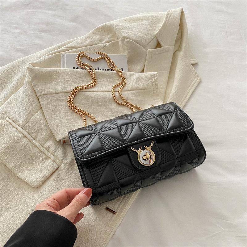 

Повседневная сумка в иностранном стиле для женщин 2024 года, новая простая сумка-мессенджер через плечо, модная сумка с ромбовидной квадратной цепочкой, повседневная сумка чёрный