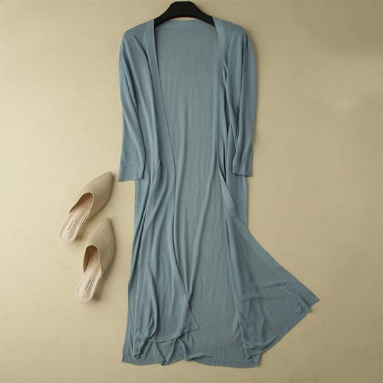 Chaqueta De Cárdigan Modal Suave De Punto De Seda De Hielo Fina De Verano Largo para Mujer Cárdigans De Camisa De Manga Larga Simples Básicos Sueltos con Aire Acondicionado