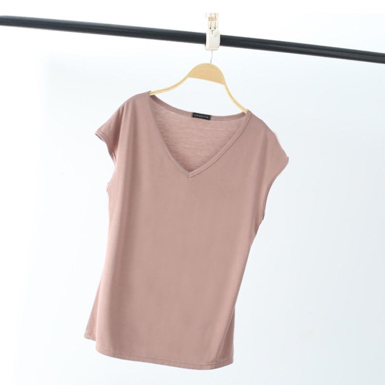 Summer Sleeveless T Shirt Women's V Neck Short Sleeved Loose Plus Size Vest Solid Color