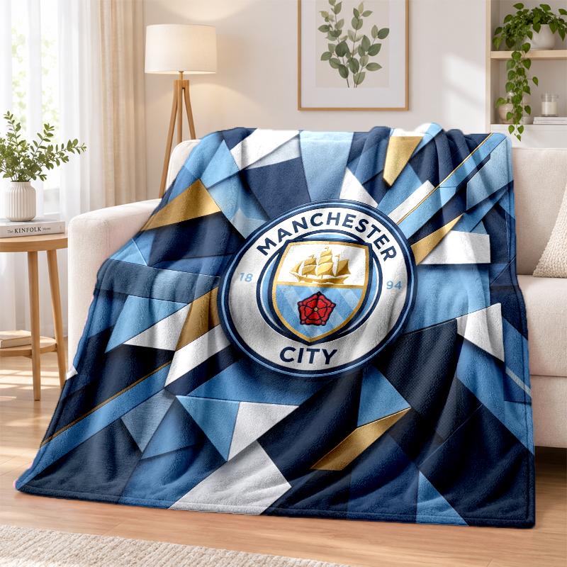 Manchester City Printed Flannel Blanket Warm Comfort Bed Throw For Indoor Home Decoration