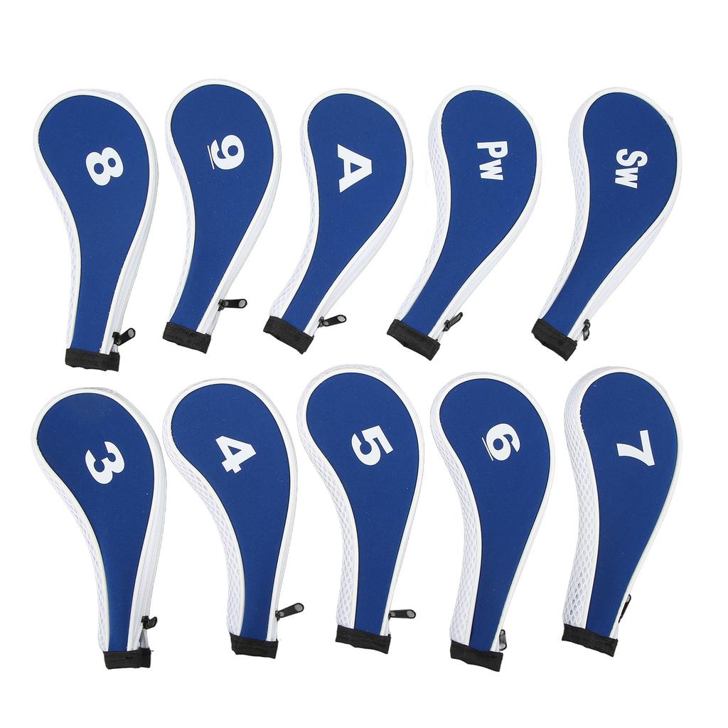 10pcs Golf Iron Head Cover with Number Printing Neoprene Zippered Golf Club Irons Covers Royal Blue