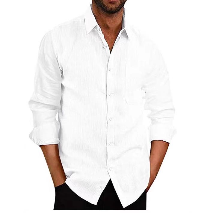 New Bestseller Men's Linen Shirt - Turn-Down Collar, Solid Color, Long Sleeve, Button-Up.