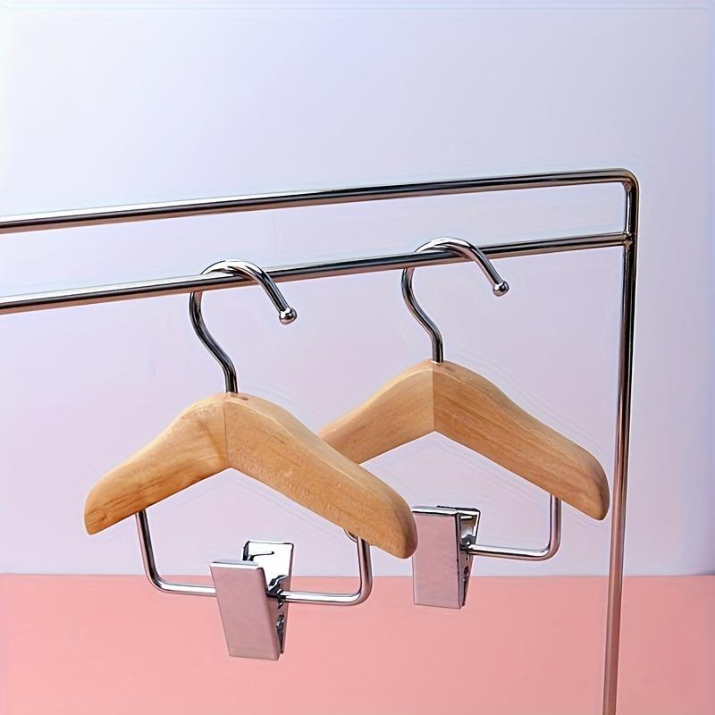 10-Pack Mini Wooden Clothes Hangers Stainless Steel Clips Pet & Dolls Clothes Accessories Hanging Storage Rack Closet Organizer