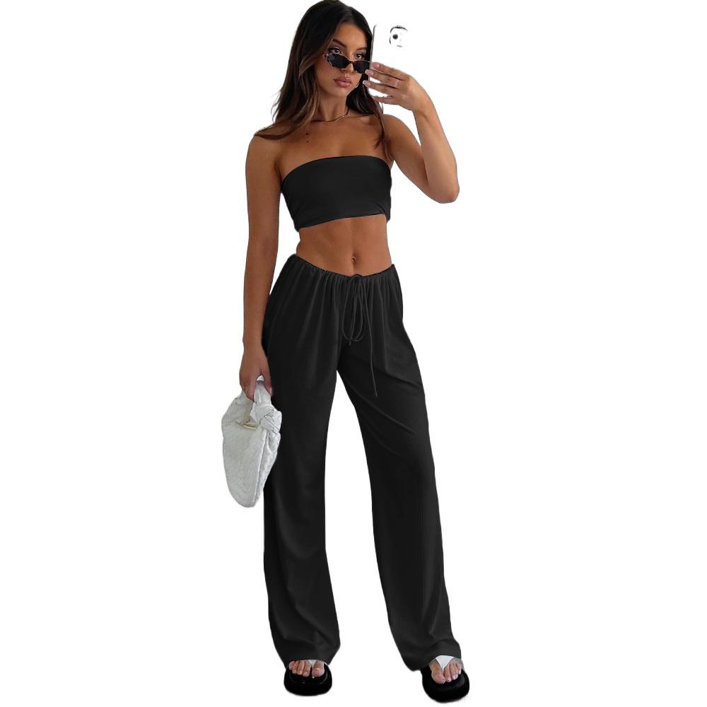 2025 Hot-Selling Women's Sexy Casual Strapless Top & Long Pants Spring/Summer Two-Piece Set