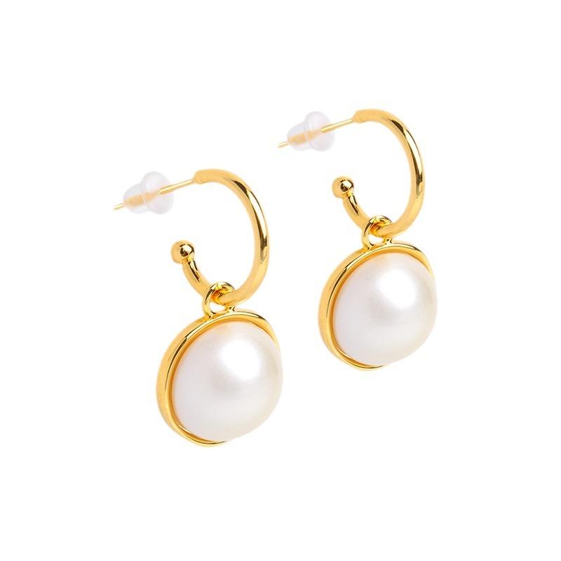Pearl Drop Earrings, Korean Style Studs, Gold Plated, Dainty Jewelry, Simple Earrings for Women