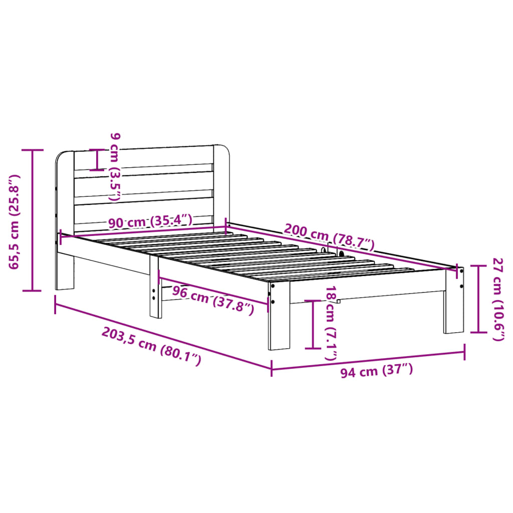 Solid Wood Bed without Mattress 90x200 cm Pine Wood