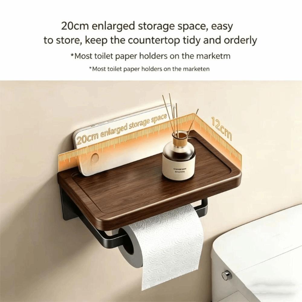 Wood Material Toilet Paper Roll Dispenser with Storage Tray Bathroom Tissue Roll Rack  Home