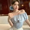 Pure Desire Ins One-word Shoulder Collar Sexy Spice Girl Off-the-shoulder Short-sleeved T-shirt Women's New Summer Korean Version Thin Top Women's Tre