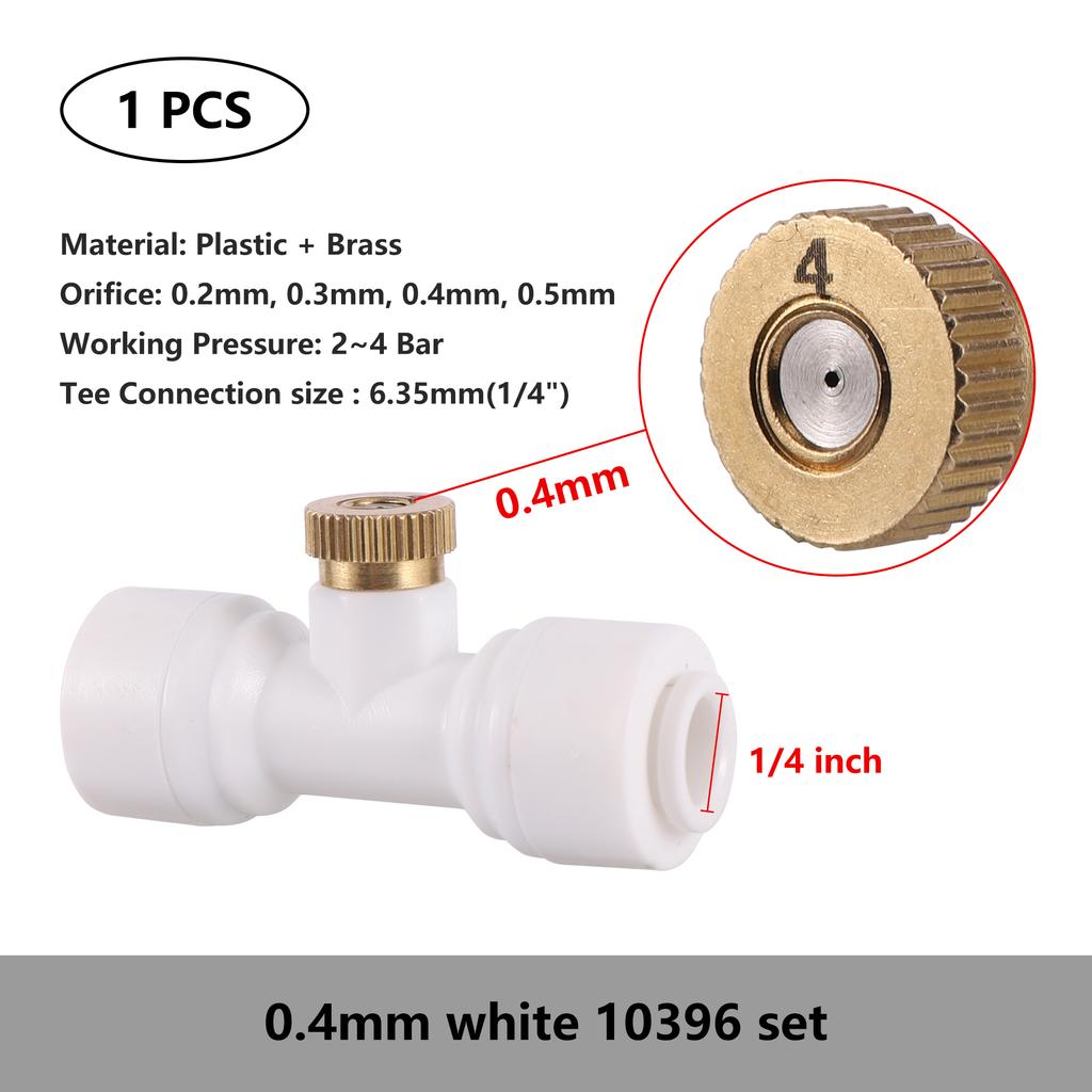 0.2/0.3/0.4/0.5mm Brass Spray Nozzle Atomizing Nozzle Kit for Cooling System 1/4" Tube Low Pressure Garden Yard Atomizing Nozzle