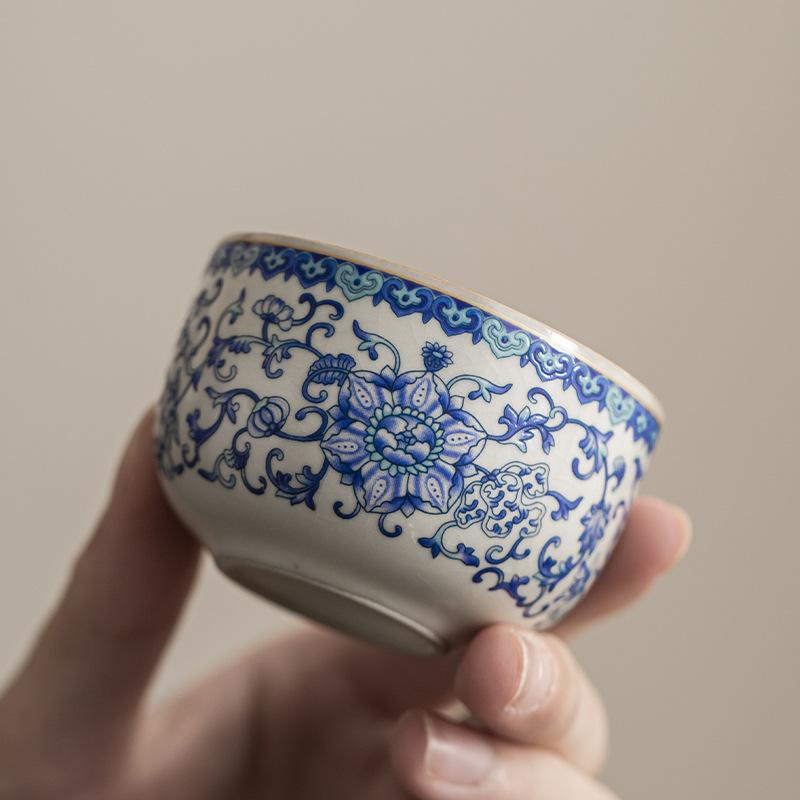 Ceramic Teacups Zen Ceramic Teacup Set Vintage Lapis Lazuli Master Cup Ru Kiln Ice Crackle Tea Set Tea Ceremony Accessories