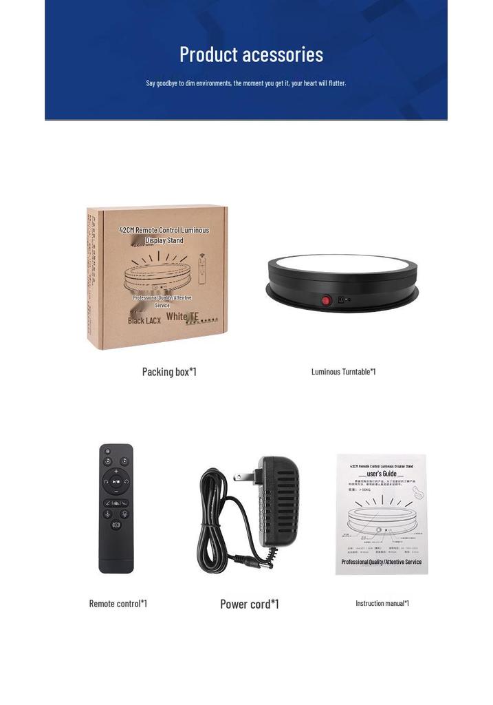 42cm Remote Control Rotating Display Stand with Adjustable Brightness for Photography and Live Broadcast.
