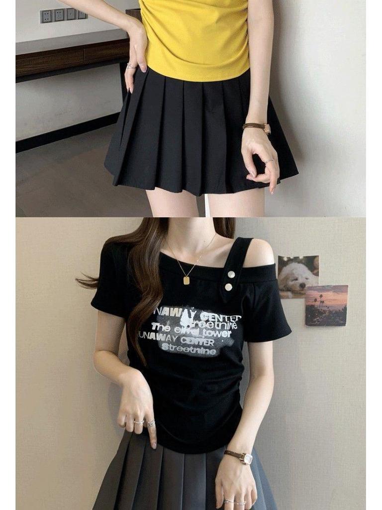 Women's Plus Size Chic Waist-Cinched Short-Sleeve Slim Off-Shoulder Top - Summer New Arrival