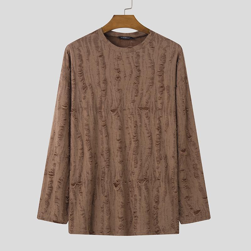 

INCERUN Мужские топы с лацканами и длинными рукавами, повседневные свободные пуловеры 3XL коричневый