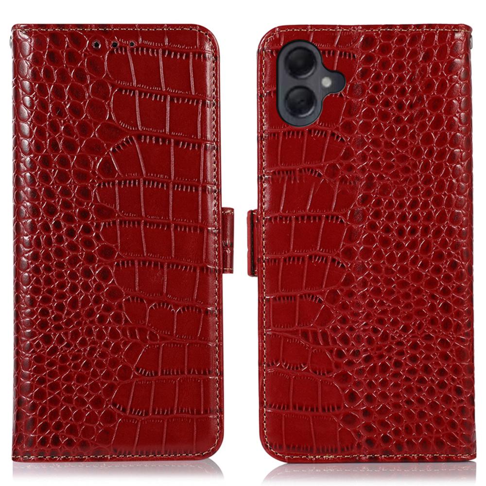 For Samsung Galaxy A07 Case Crocodile Texture Genuine Cow Leather Phone Wallet Cover