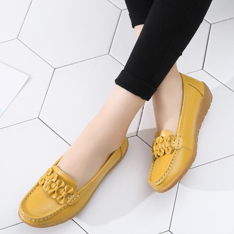 Women Flats Shoes Woman Genuine Leather Slip on Loafers Shoes Woman Soft Nurse Ballerina Shoes Plus Size Casual