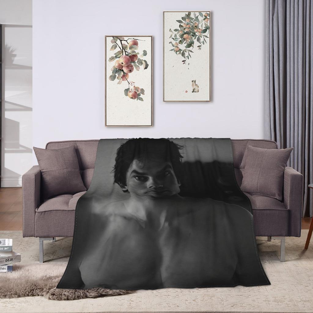 The Vampire Diaries Damon Salvatore TV Series Blanket Quality Soft Warm Throw Blanket Autumn Travel Home Decor Graphic Bedspread