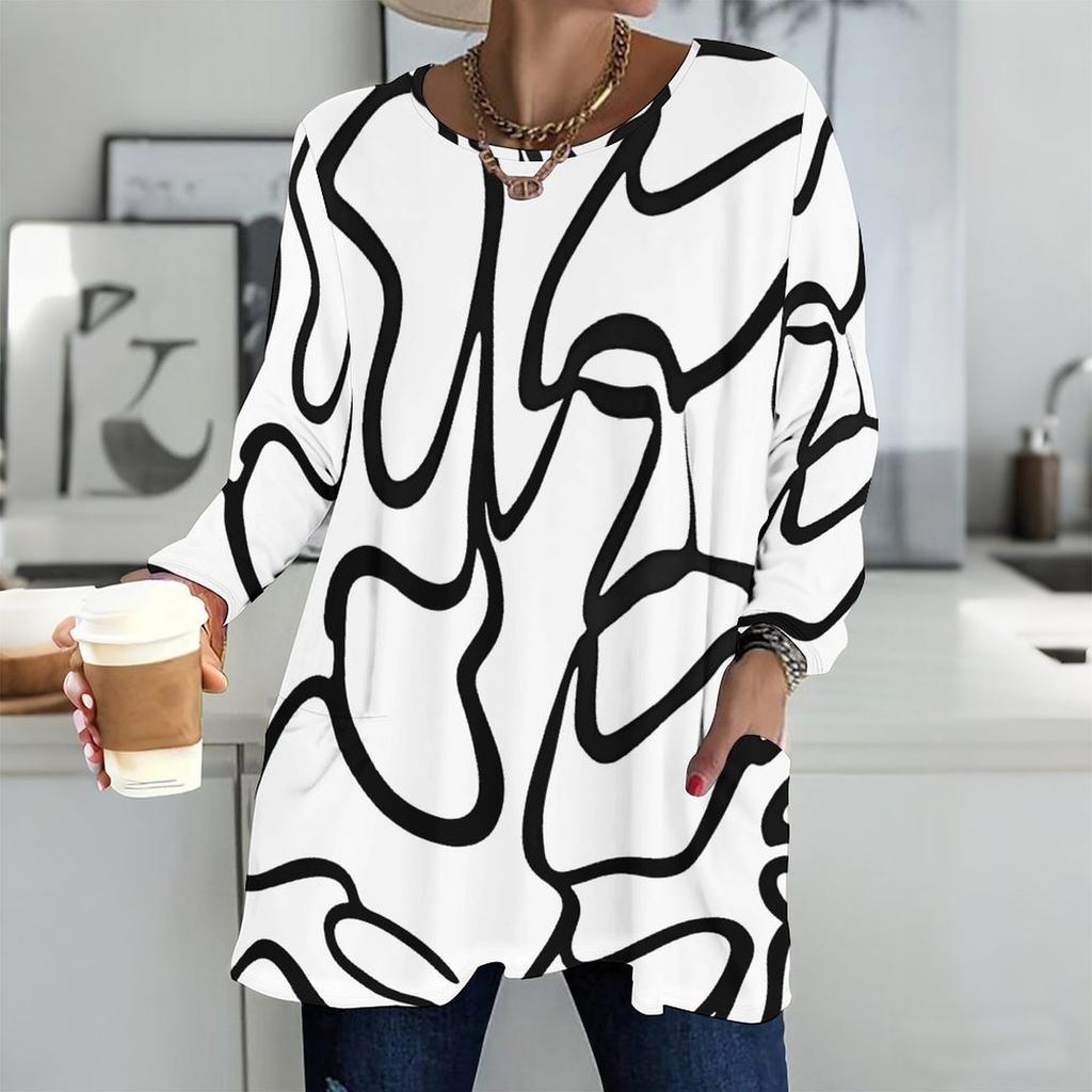 Ladies Oversized Crew Neck Long Sleeve T Shirt Soft Casual Tops For Home And Daily Outing
