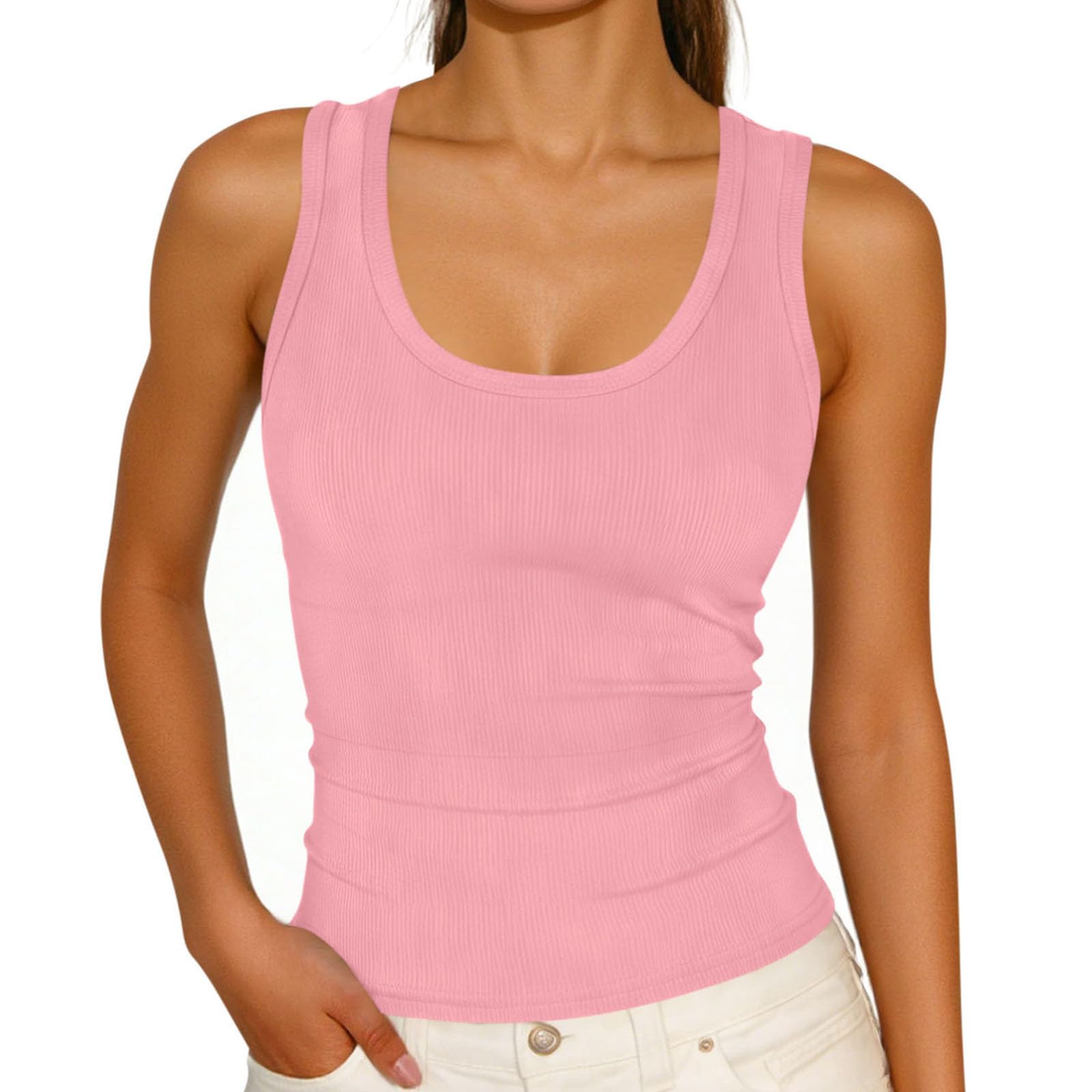 Women s Square-Neck Ribbed Knit Fitted Sleeveless T-Shirt XXL