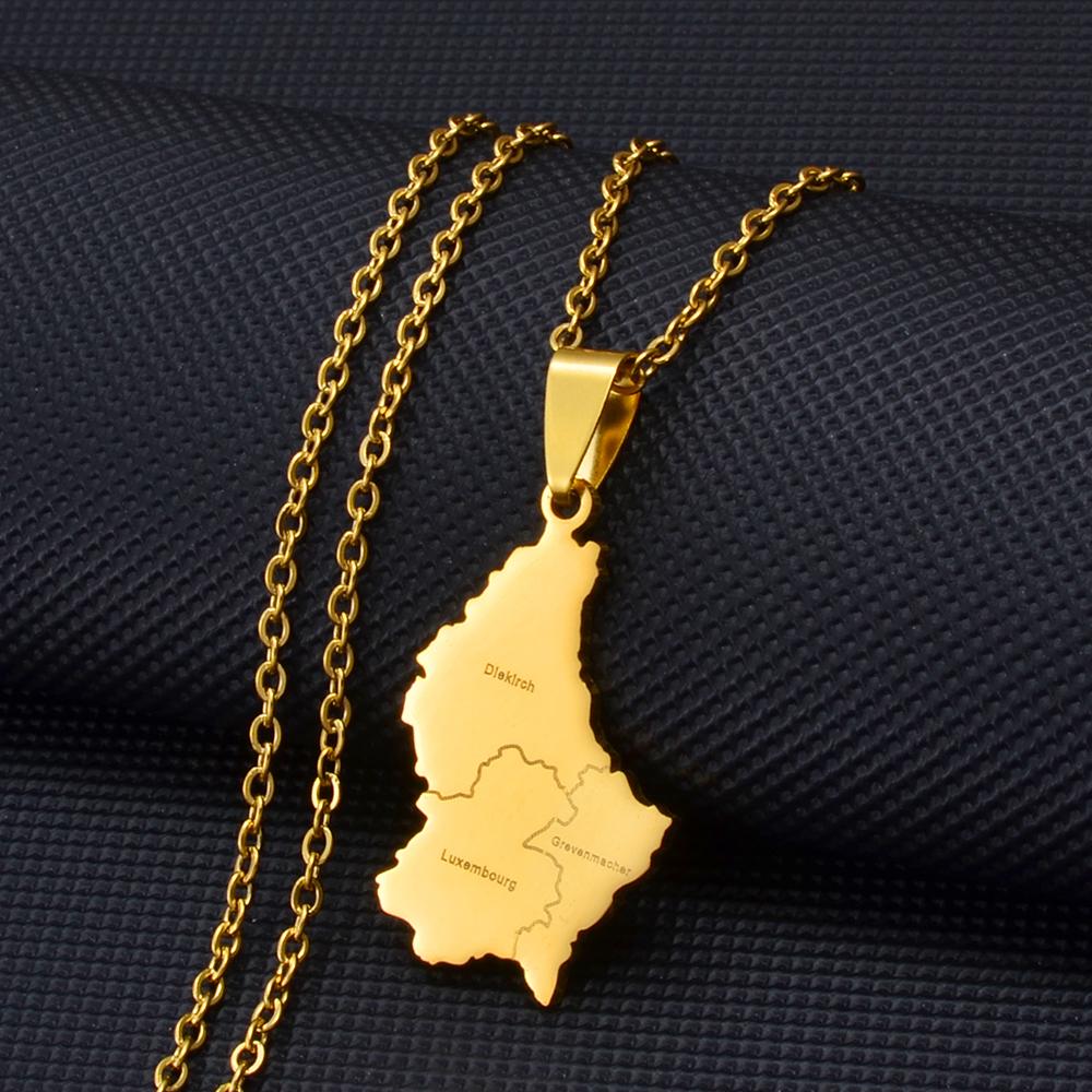 Anniyo Luxembourg Map City Name Pendant Necklaces Letzebuerg of Maps Jewelry #270221