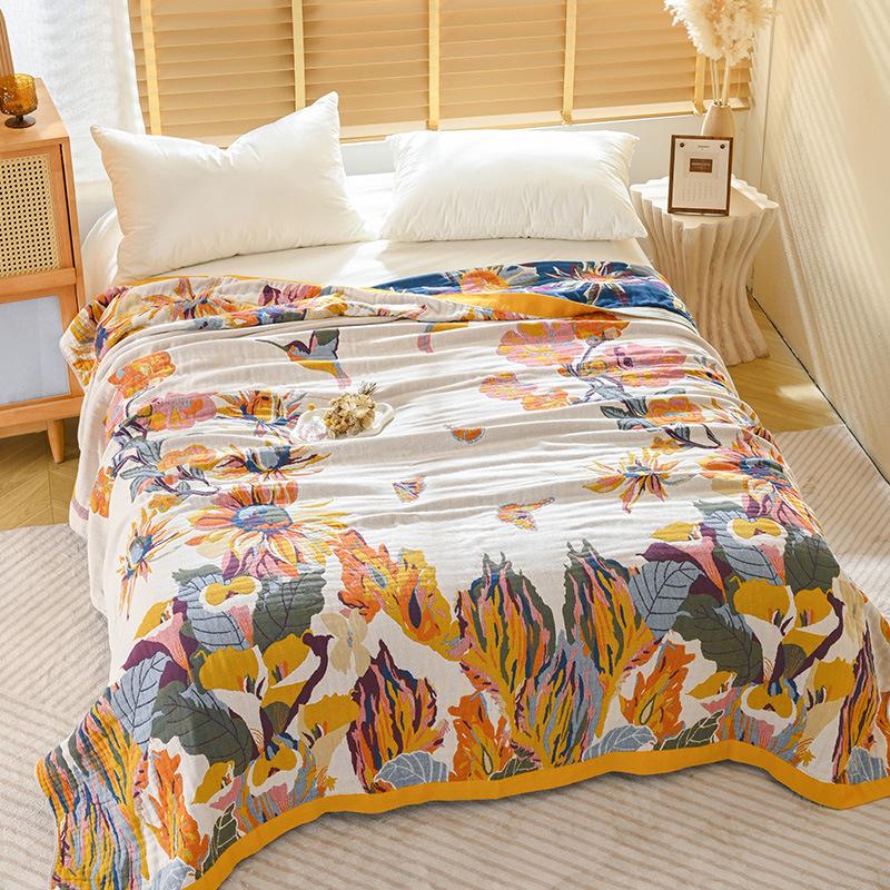 Four-layer gauze towel quilt, 100% cotton, vintage, Magpie