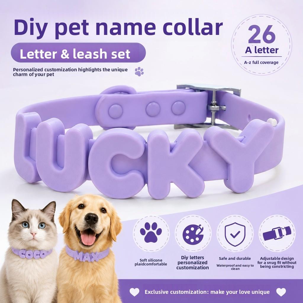 Soft Silicone Custom Name Pet Collar, Personalized Letter ID Collar for Small Medium Dogs Daily Walking